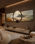 Misty Golden Mountain Valley 3 Piece Glass Wall Art