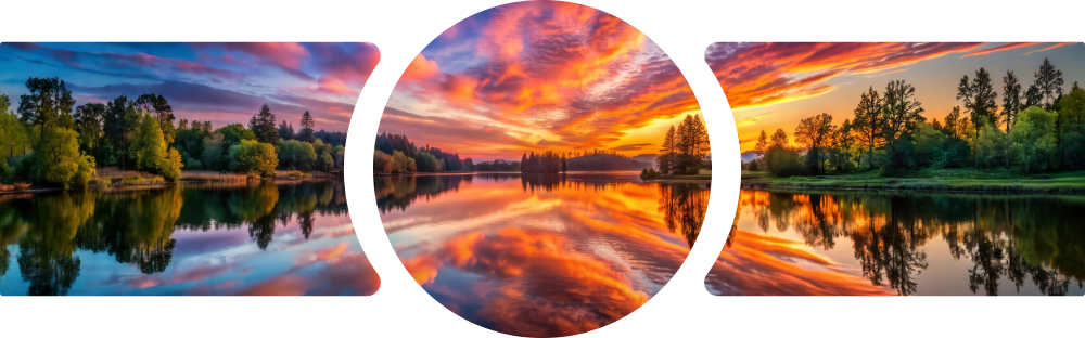 Fiery Sunset Lake Mirror Reflection 3 Piece Glass Wall Art