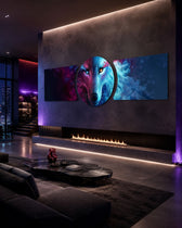 Blue and Red Galaxy Wolf 3 Piece Glass Wall Art