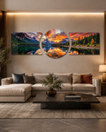 Mountain Lake Sunset Reflection 3 Piece Glass Wall Art