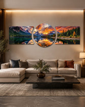 Mountain Lake Sunset Reflection 3 Piece Glass Wall Art
