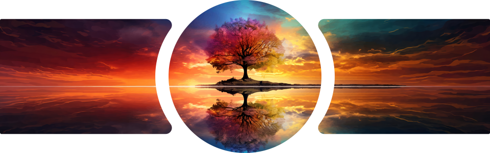 Rainbow Tree Sunset Reflection 3 Piece Glass Wall Art