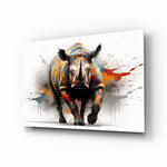 Designer-collection splatter wildlife panel anchoring an executive office wall