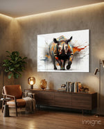 Power of Colors rhino glass wall art in a modern hotel lobby