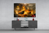 Ancient War Ship Glass Wall Art Yellow