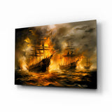 Ancient War Ship Glass Wall Art Yellow