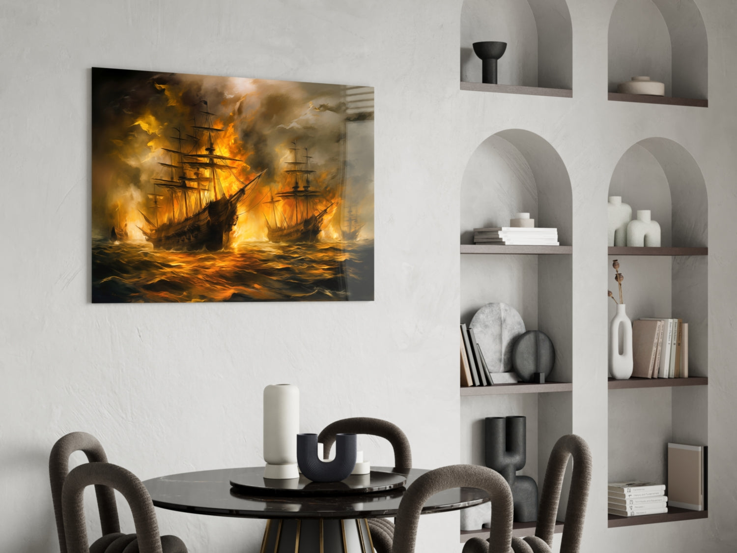 Navy in Flames Glass Wall Art || Designer Collection
