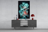 Transparent Flower Glass Wall Art Teal