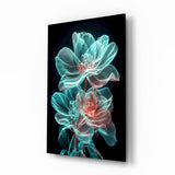 Transparent Flower Glass Wall Art Teal