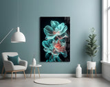 Transparent Flower Glass Wall Art Teal