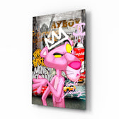 Pop-graffiti tribute panel anchoring a designer's boutique wall