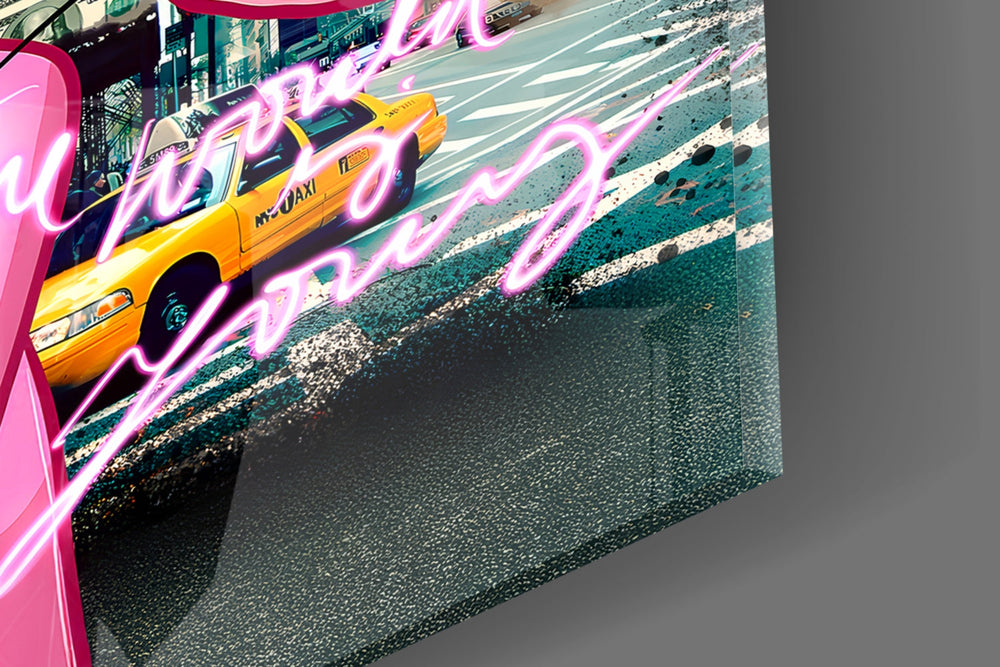 Pink Panther City States glass wall art catching light to reveal its graffiti detail