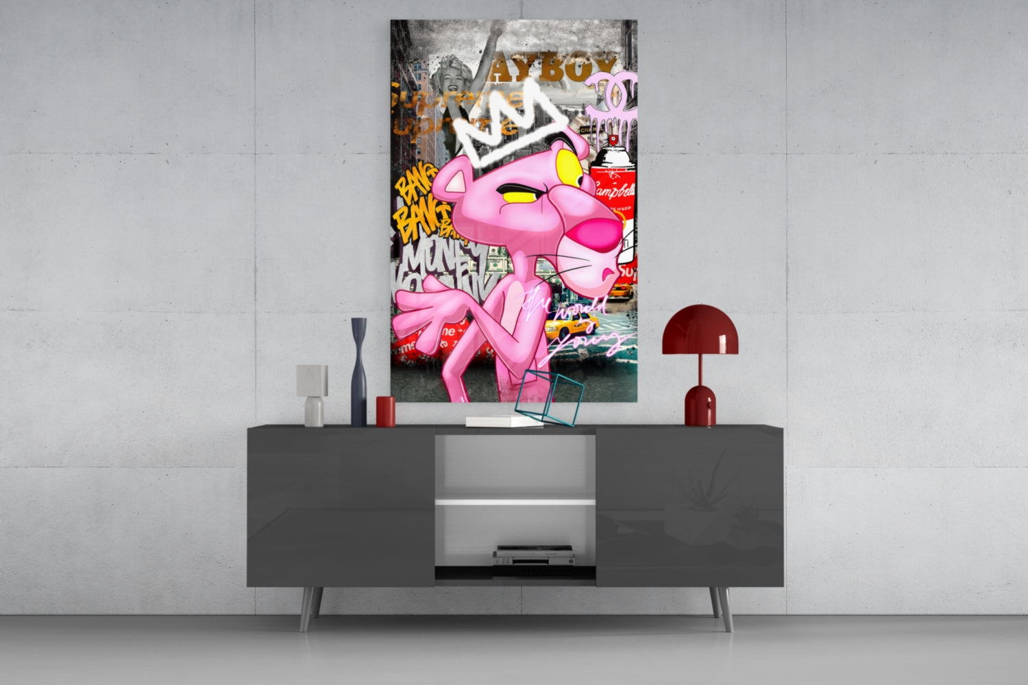 The Pink Panther's City States Glass Wall Art || Designer Collection