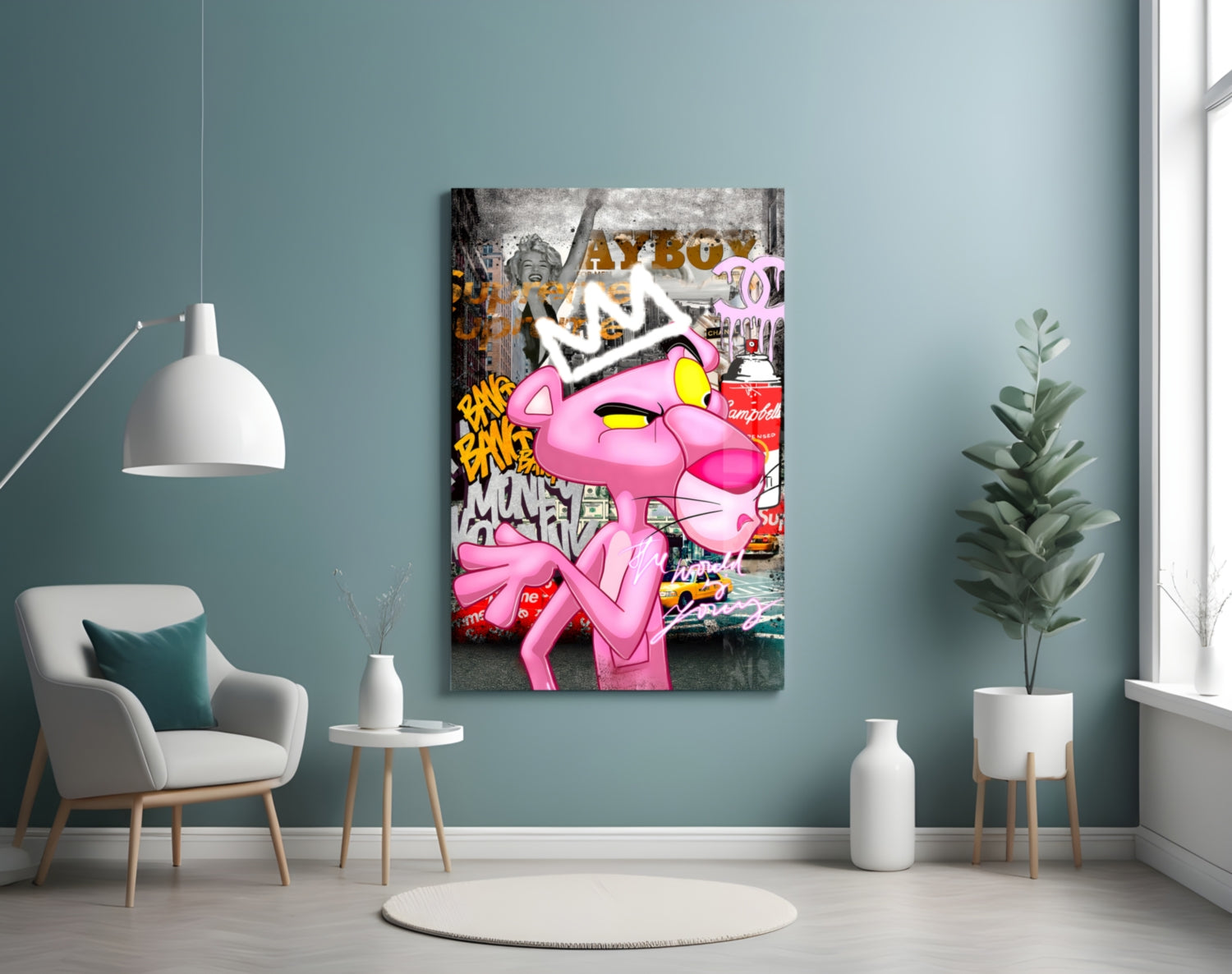 The Pink Panther's City States Glass Wall Art || Designer Collection
