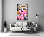 Pink Panther artwork styled in a teen's bedroom with bold accents