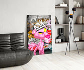 Pink Panther panel against a brick or moody concrete accent wall