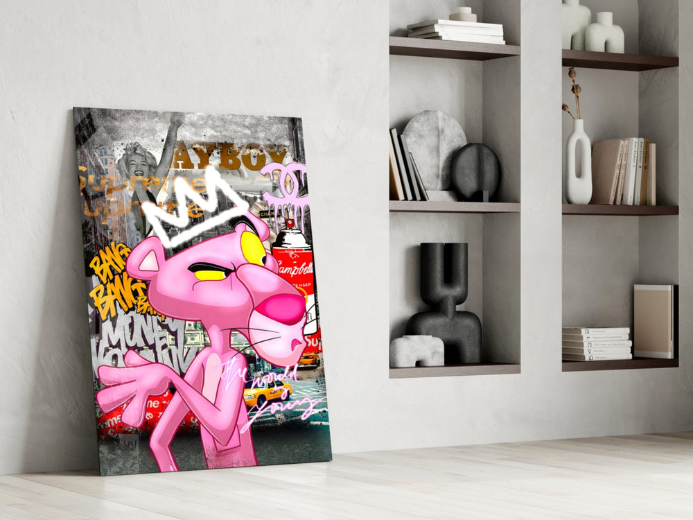 Designer-collection artwork in a barbershop interior