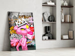 Designer-collection artwork in a barbershop interior