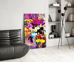 Pop-graffiti glass print bringing romance to a women's office