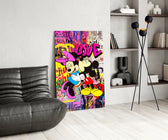 Pop-graffiti glass print bringing romance to a women's office