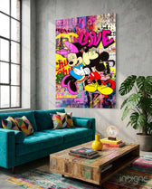 Mickey and Minnie: The Color of Love Glass Wall Art || Designer Collection - Lifestyle preview in a designer interior