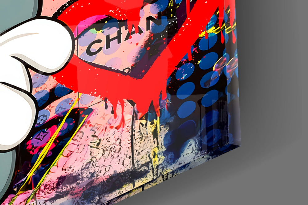 Tom and Jerry glass wall art catching light to reveal its brand-tag layers