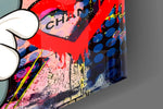Tom and Jerry glass wall art catching light to reveal its brand-tag layers