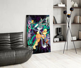 Cartoon-luxury panel against a moody concrete-look accent wall