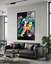 Bugs and Lola Dance of Love graffiti glass wall art in a modern designer's boutique