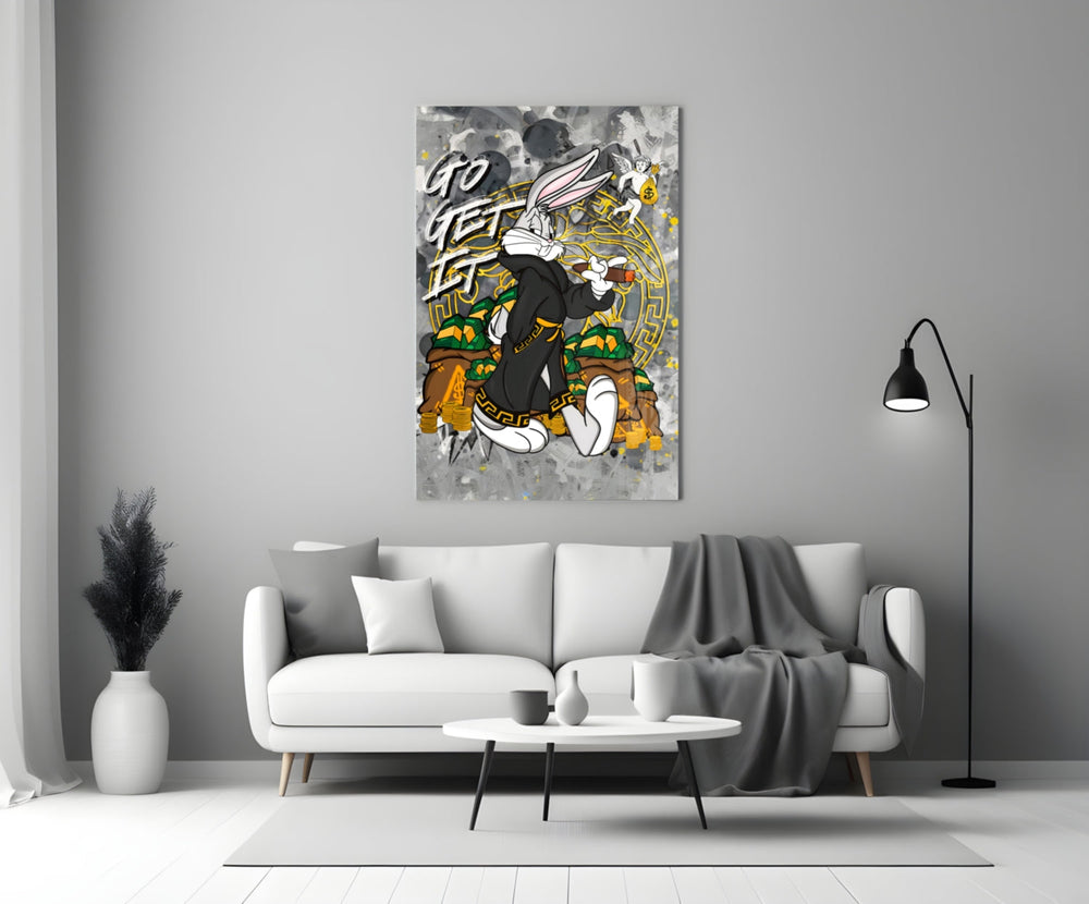 Bugs Bunny artwork styled in a teen's bedroom with bold accents