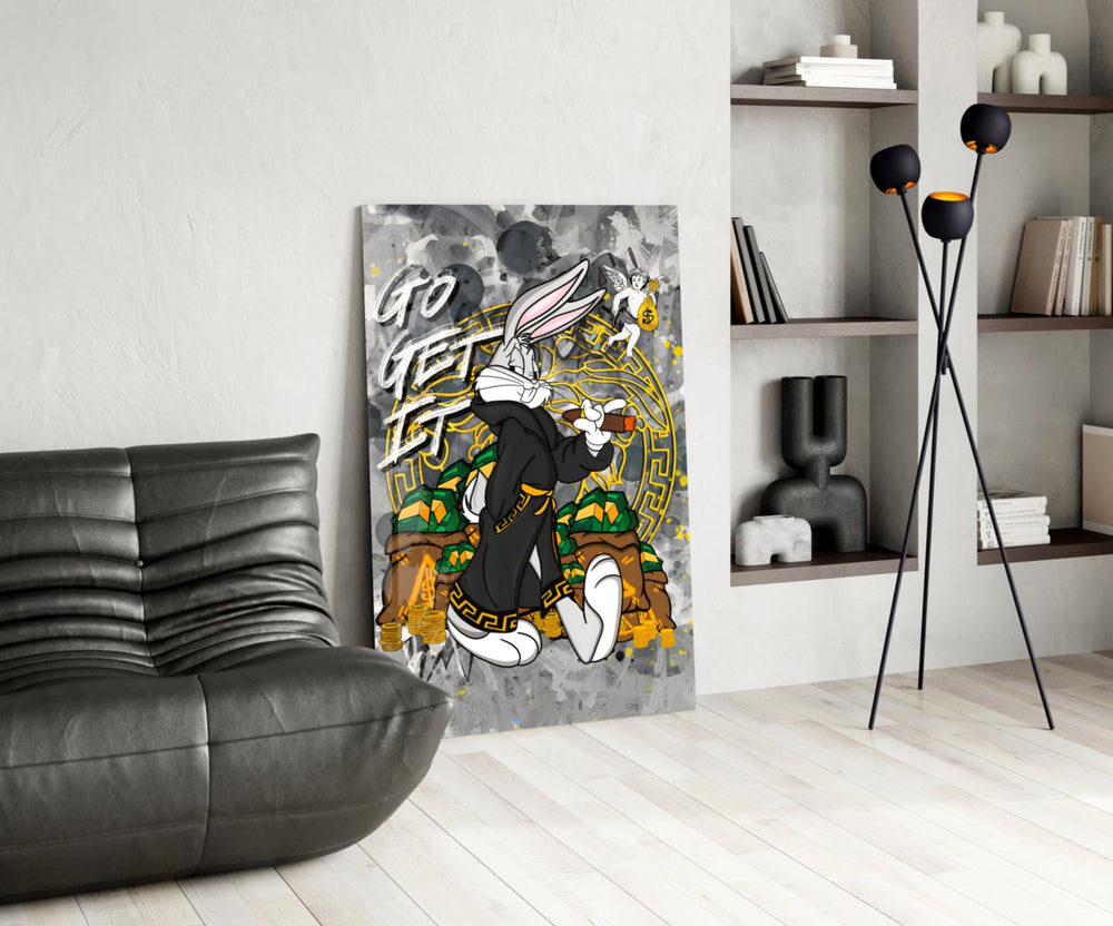 Cartoon-luxury panel against a black-and-gold painted accent wall