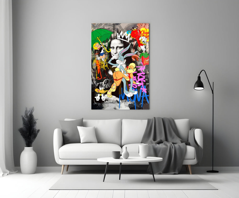 Mona Lisa Mayhem artwork styled in a teen's bedroom with vibrant accents