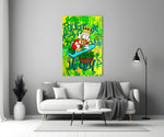 Scrooge artwork styled in a teen's bedroom with bold accents