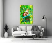 Scrooge artwork styled in a teen's bedroom with bold accents