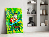 Designer-collection artwork in a cigar lounge with leather seating