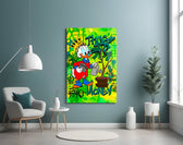 Pop-graffiti glass print bringing wit to a man cave