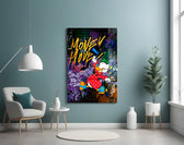 Pop-graffiti glass print bringing swagger to a man cave