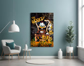 Pop-graffiti glass print bringing gangster swagger to a man cave