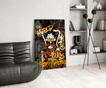 Gold-baroque panel against a moody dark-painted accent wall