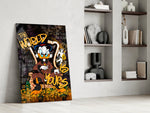 Designer-collection artwork in a cigar lounge with leather seating