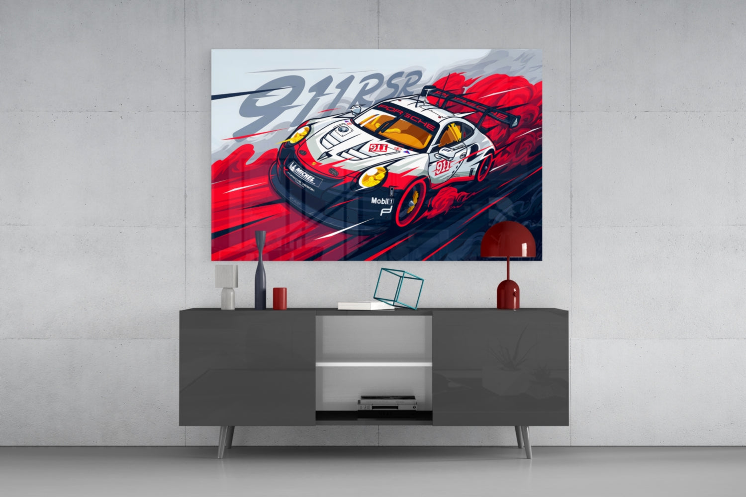 The Rhythm of the Track: Porsche 911 RSR Glass Wall Art || Designer Collection