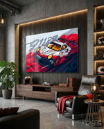 Porsche 911 RSR motorsport glass wall art in a modern man cave