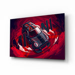 MINI Vortex of Speed motorsport glass wall art in a modern man cave