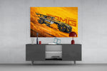 AMG Fire Yellow glass wall art catching light to reveal its inked detail