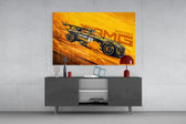AMG Fire Yellow glass wall art catching light to reveal its inked detail
