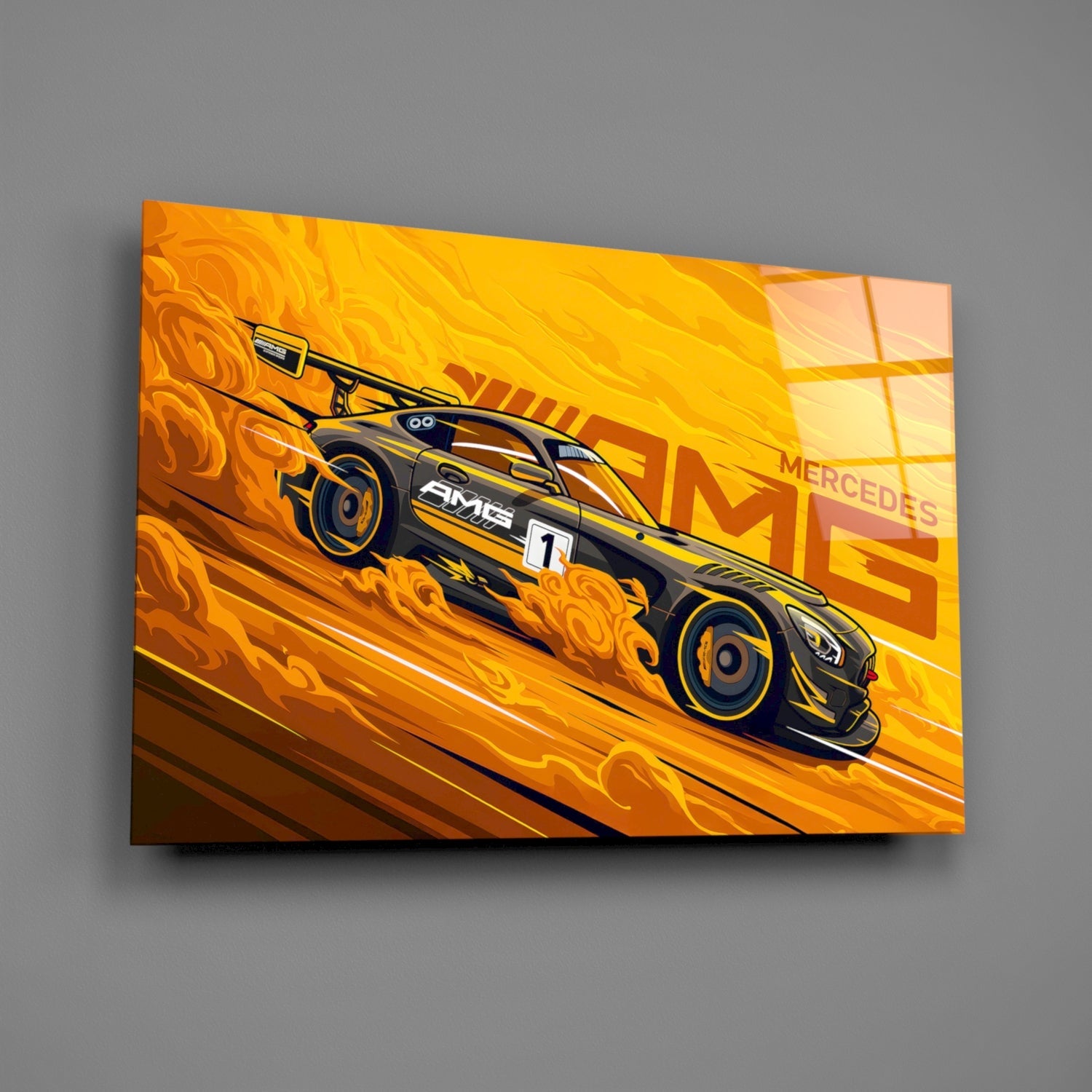 AMG's Fire Yellow Speed Glass Wall Art || Designer Collection