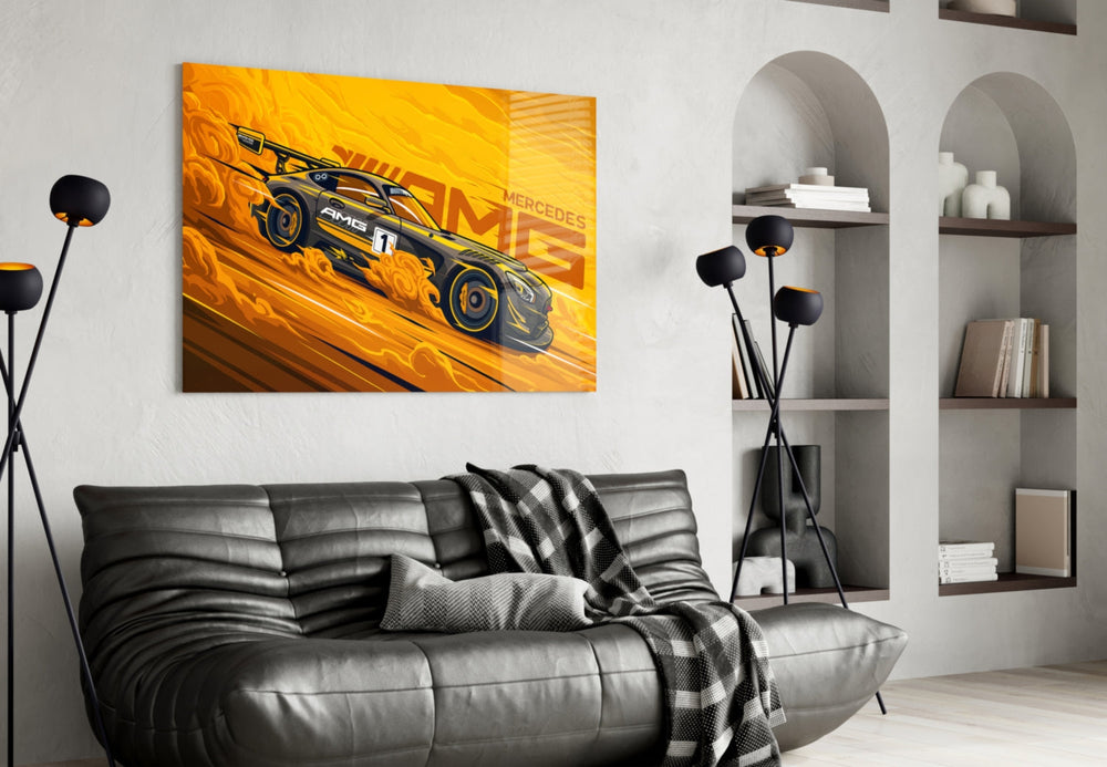AMG artwork styled in a teen's bedroom with motorsport accents