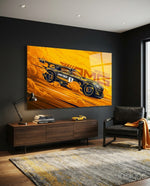 AMG's Fire Yellow Speed Glass Wall Art || Designer Collection - Lifestyle preview in a designer interior