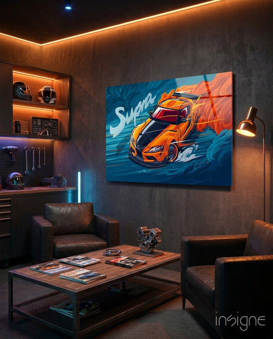Supra Blazing Speed Glass Wall Art || Designer Collection - Lifestyle preview in a designer interior