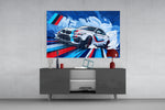 BMW M2 glass wall art catching light to reveal its inked detail